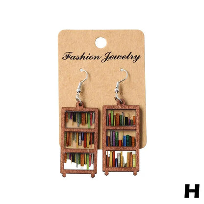 Book Earrings Wood Pendant Earrings