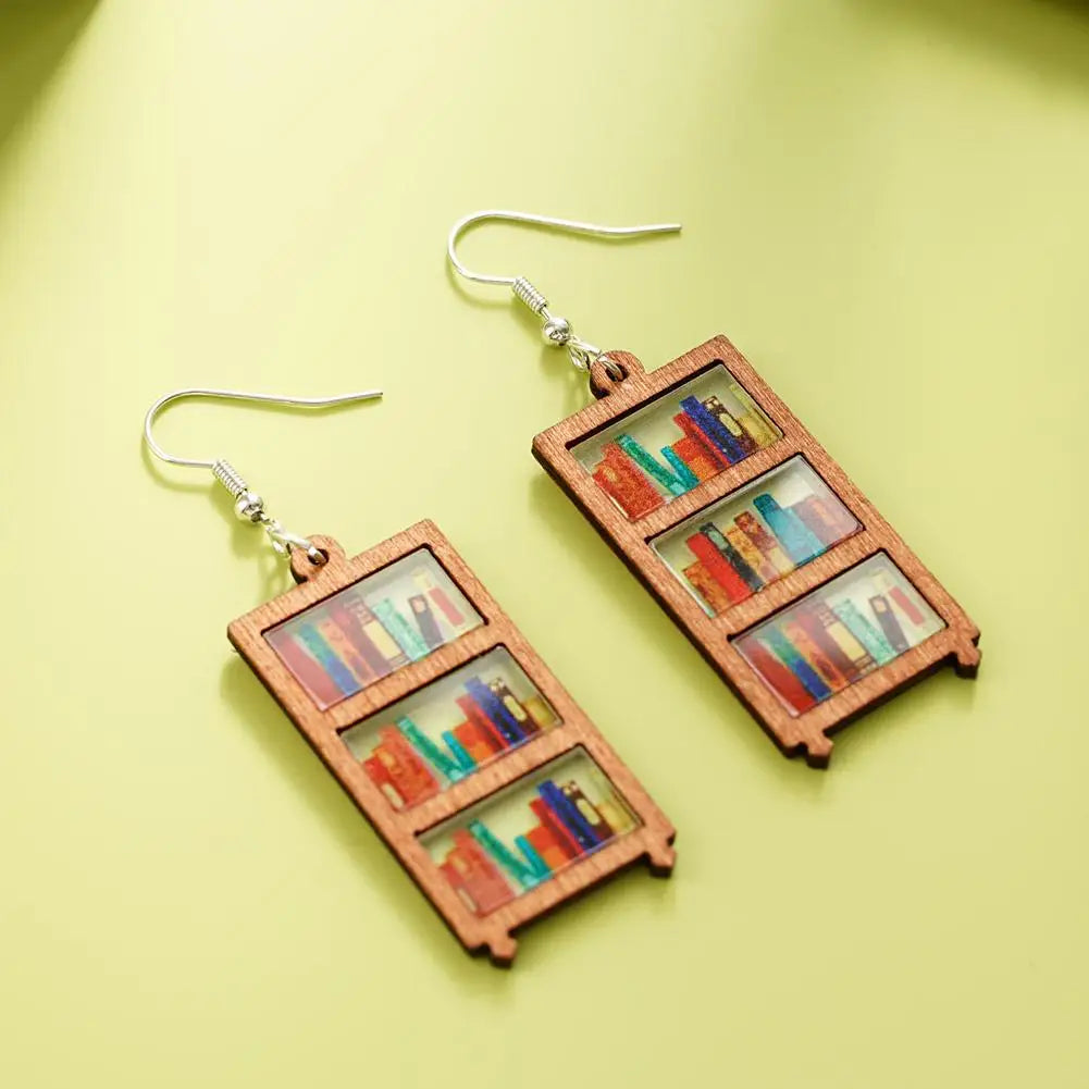 Book Earrings Wood Pendant Earrings