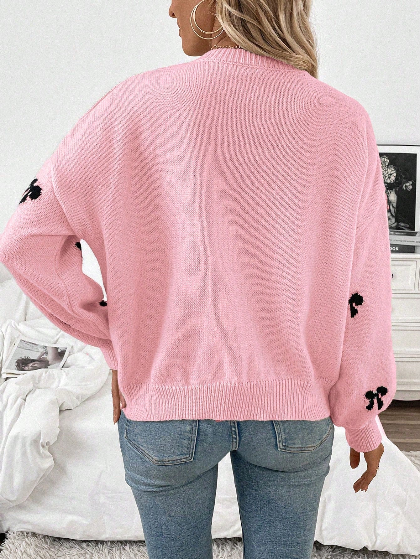 Franclia 2024 New Autumn Winter Fashionable Designer Bow Decor Casual Pullover Sweater