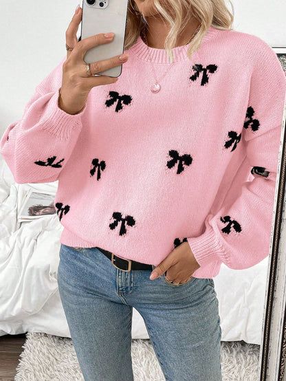 Franclia 2024 New Autumn Winter Fashionable Designer Bow Decor Casual Pullover Sweater