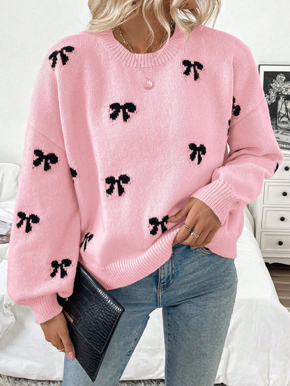 Franclia 2024 New Autumn Winter Fashionable Designer Bow Decor Casual Pullover Sweater