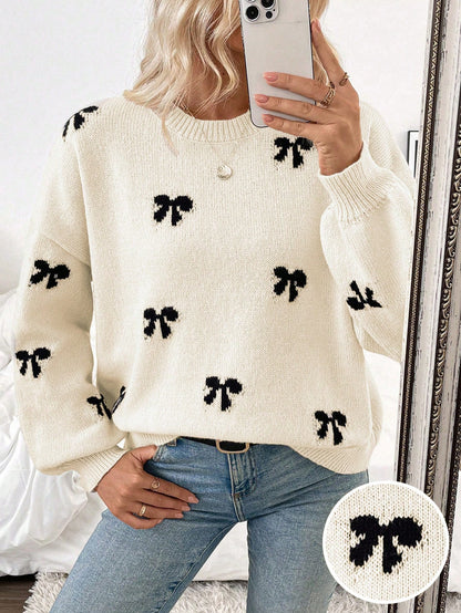 Franclia 2024 New Autumn Winter Fashionable Designer Bow Decor Casual Pullover Sweater