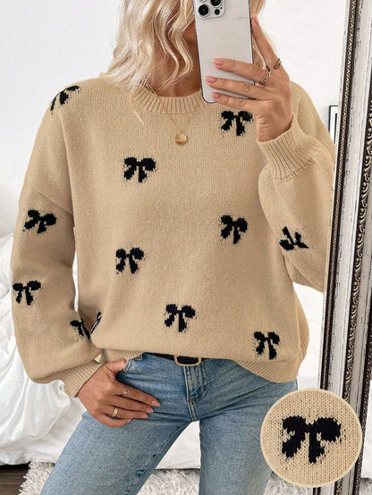 Franclia 2024 New Autumn Winter Fashionable Designer Bow Decor Casual Pullover Sweater