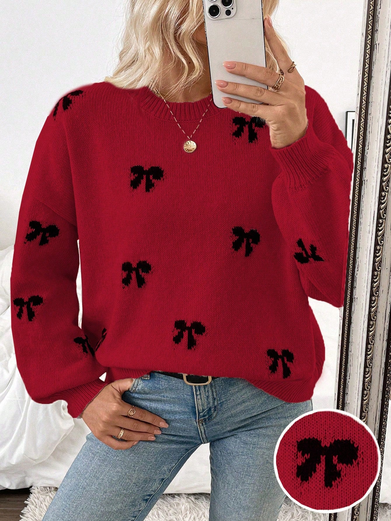 Franclia 2024 New Autumn Winter Fashionable Designer Bow Decor Casual Pullover Sweater