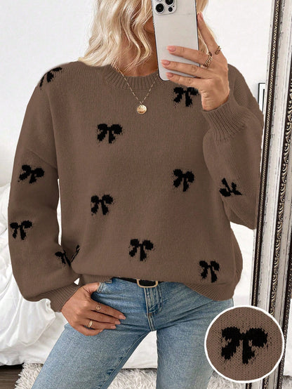 Franclia 2024 New Autumn Winter Fashionable Designer Bow Decor Casual Pullover Sweater