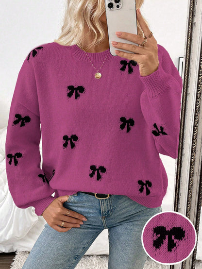 Franclia 2024 New Autumn Winter Fashionable Designer Bow Decor Casual Pullover Sweater