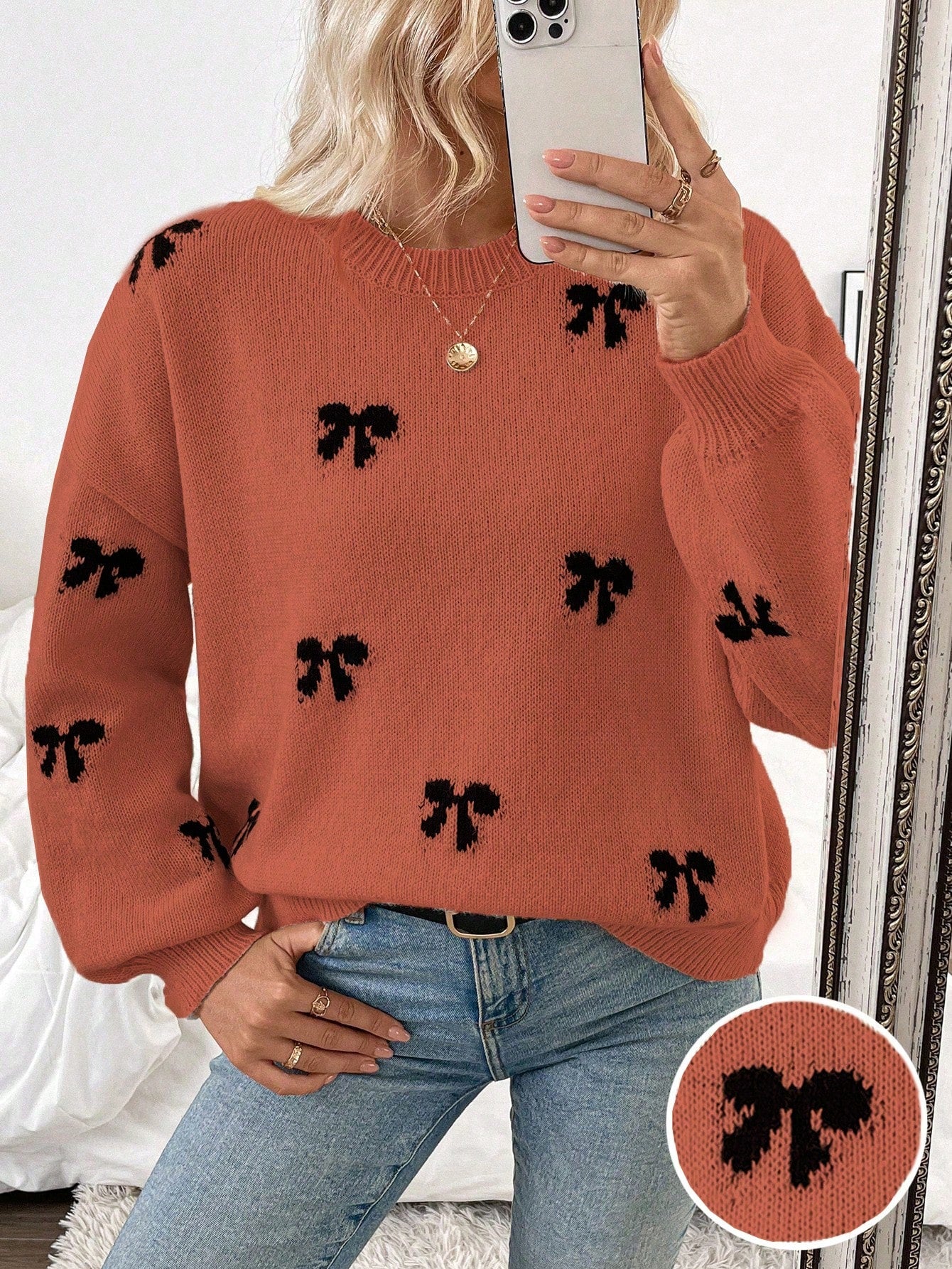 Franclia 2024 New Autumn Winter Fashionable Designer Bow Decor Casual Pullover Sweater