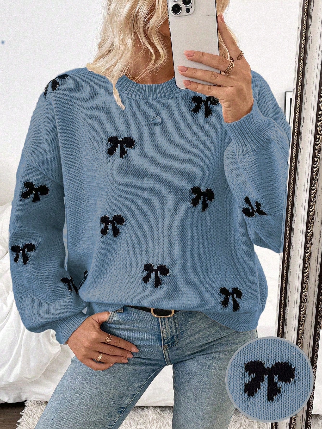 Franclia 2024 New Autumn Winter Fashionable Designer Bow Decor Casual Pullover Sweater