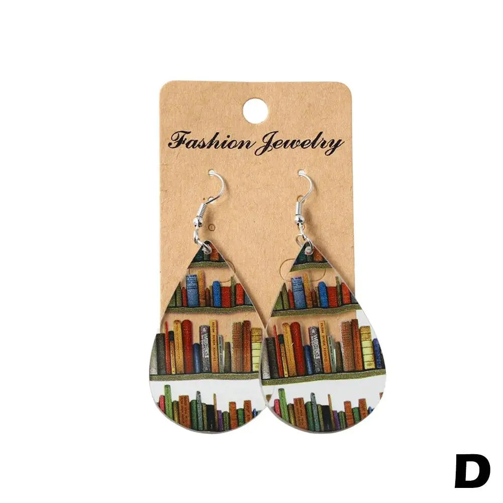 Book Earrings Wood Pendant Earrings