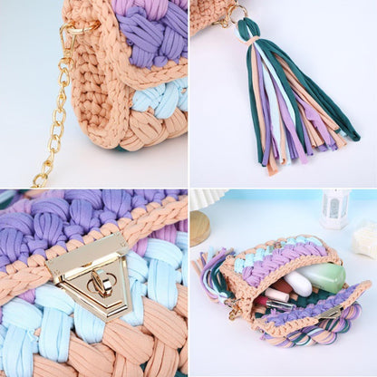 Handwoven Chunky Yarn Crochet Tote Bag for Women - Crossbody Shoulder Bag with DIY Knot Design