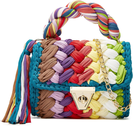 Handwoven Chunky Yarn Crochet Tote Bag for Women - Crossbody Shoulder Bag with DIY Knot Design