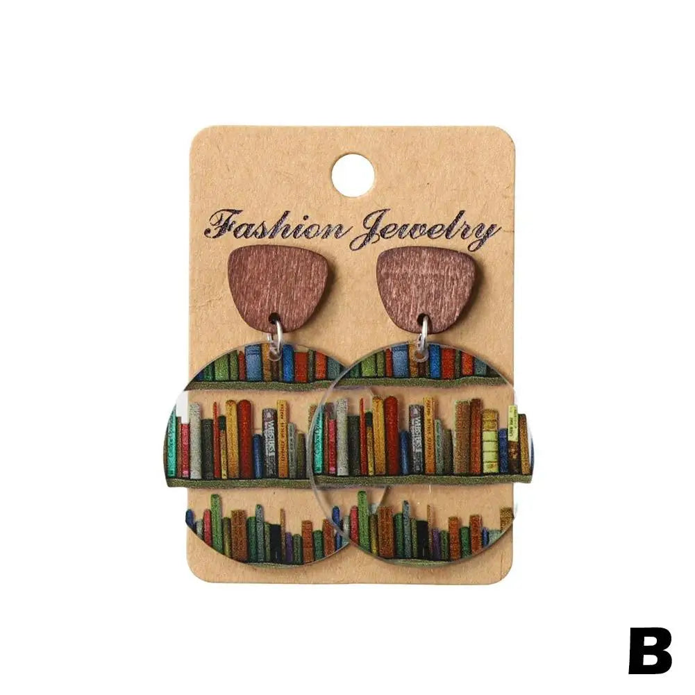 Book Earrings Wood Pendant Earrings