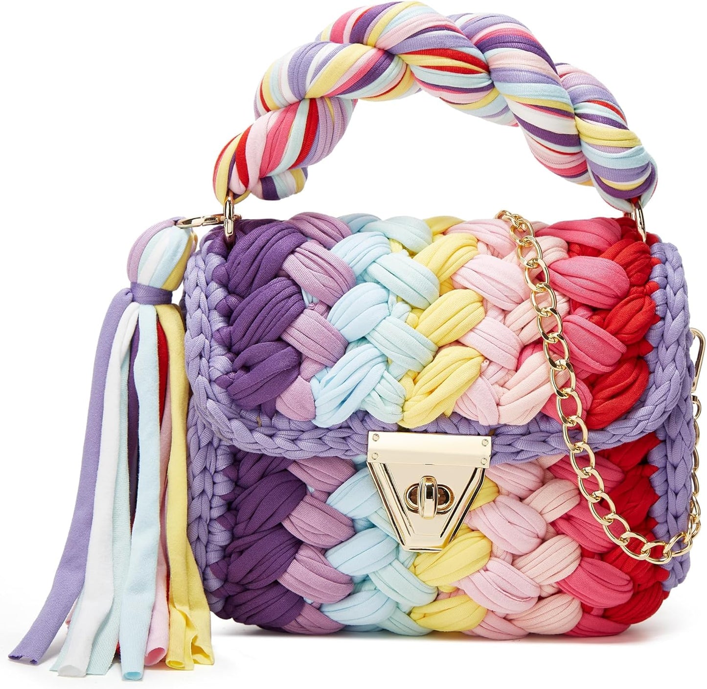 Handwoven Chunky Yarn Crochet Tote Bag for Women - Crossbody Shoulder Bag with DIY Knot Design