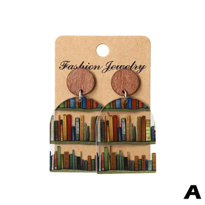 Book Earrings Wood Pendant Earrings