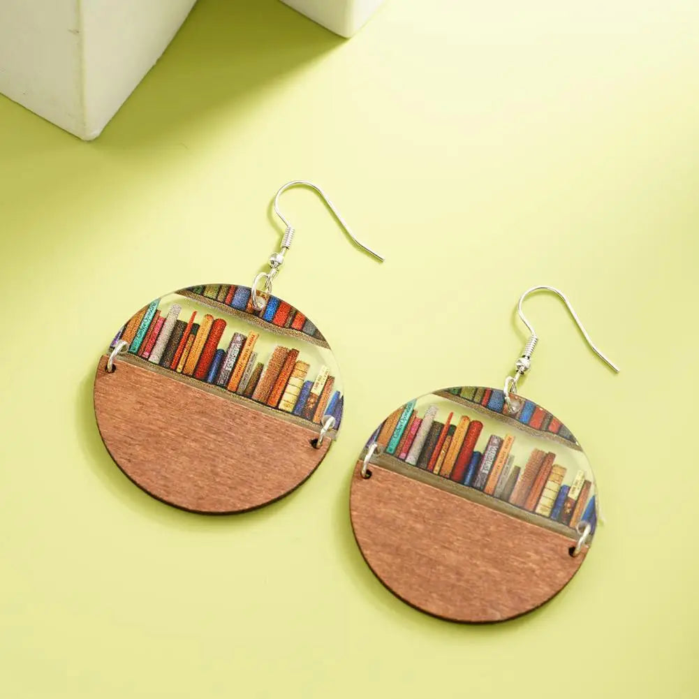 Book Earrings Wood Pendant Earrings