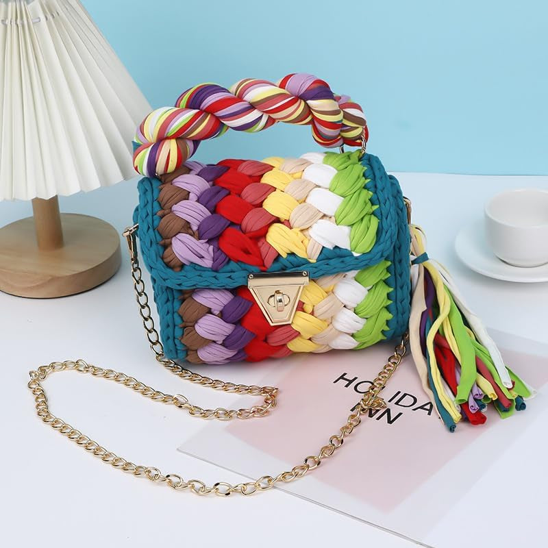 Handwoven Chunky Yarn Crochet Tote Bag for Women - Crossbody Shoulder Bag with DIY Knot Design