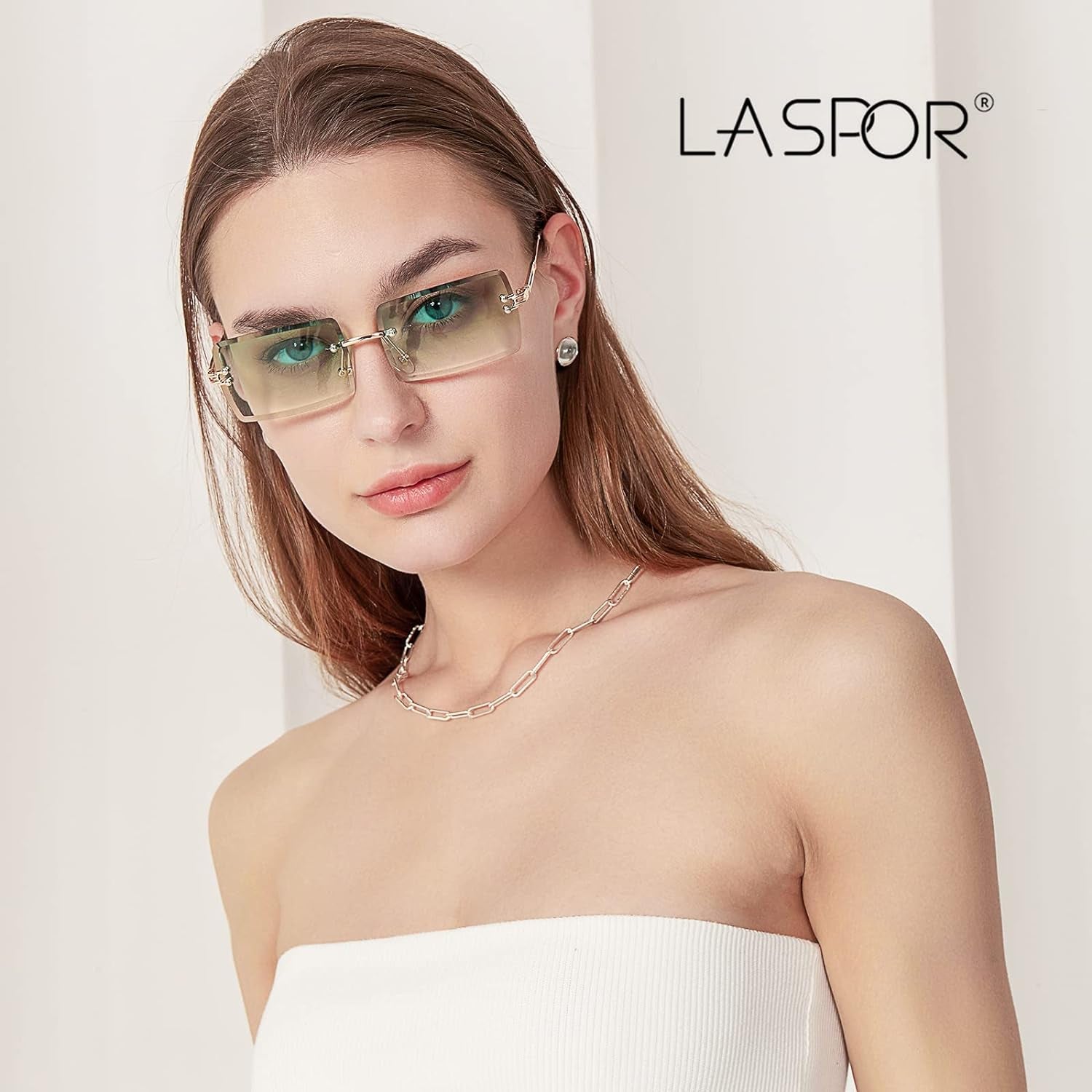 Retro Rimless Rectangle Sunglasses for Women Men Tinted Lens Gold Metal Frameless Vintage Square Glasses