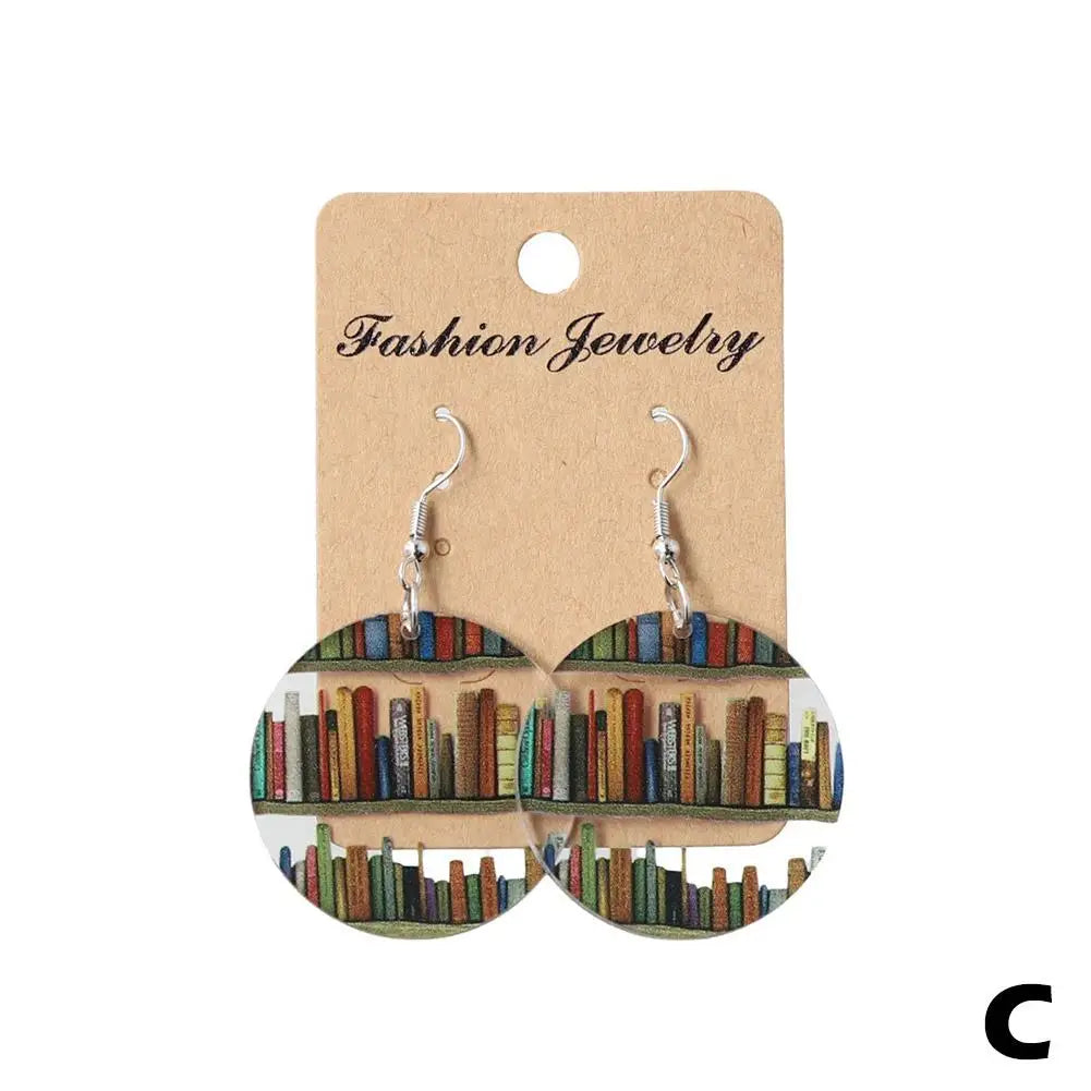 Book Earrings Wood Pendant Earrings