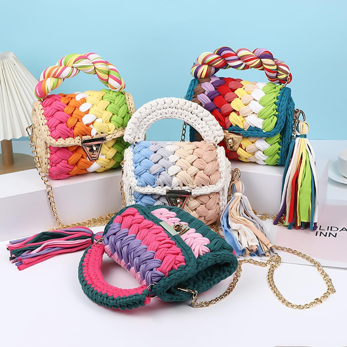 Handwoven Chunky Yarn Crochet Tote Bag for Women - Crossbody Shoulder Bag with DIY Knot Design