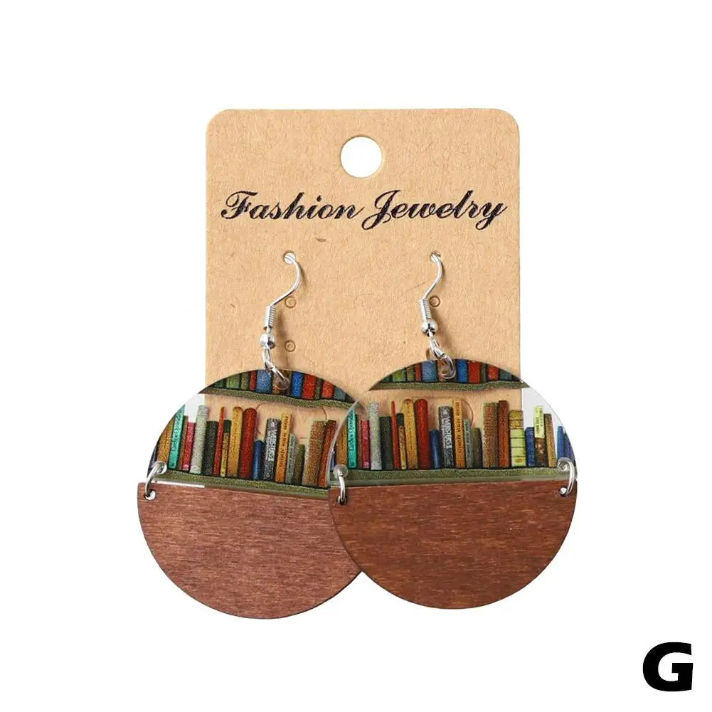 Book Earrings Wood Pendant Earrings