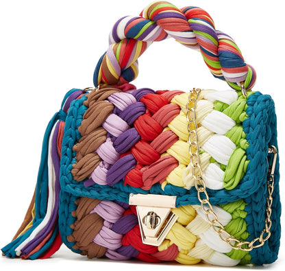 Handwoven Chunky Yarn Crochet Tote Bag for Women - Crossbody Shoulder Bag with DIY Knot Design