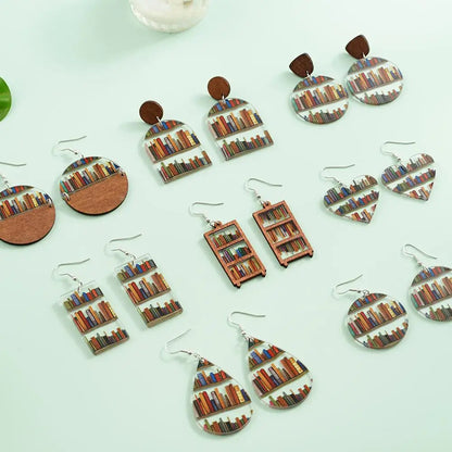 Book Earrings Wood Pendant Earrings